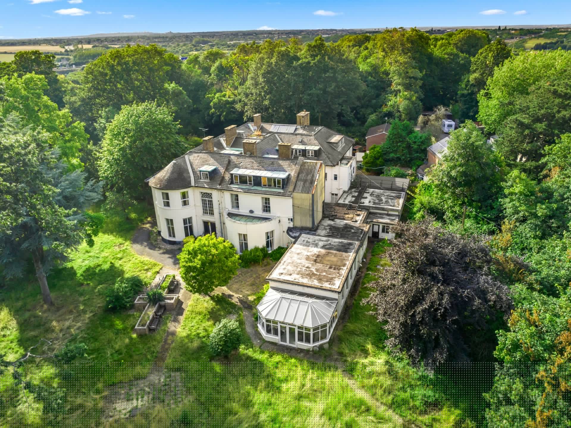 Private institutional estate close aerial view